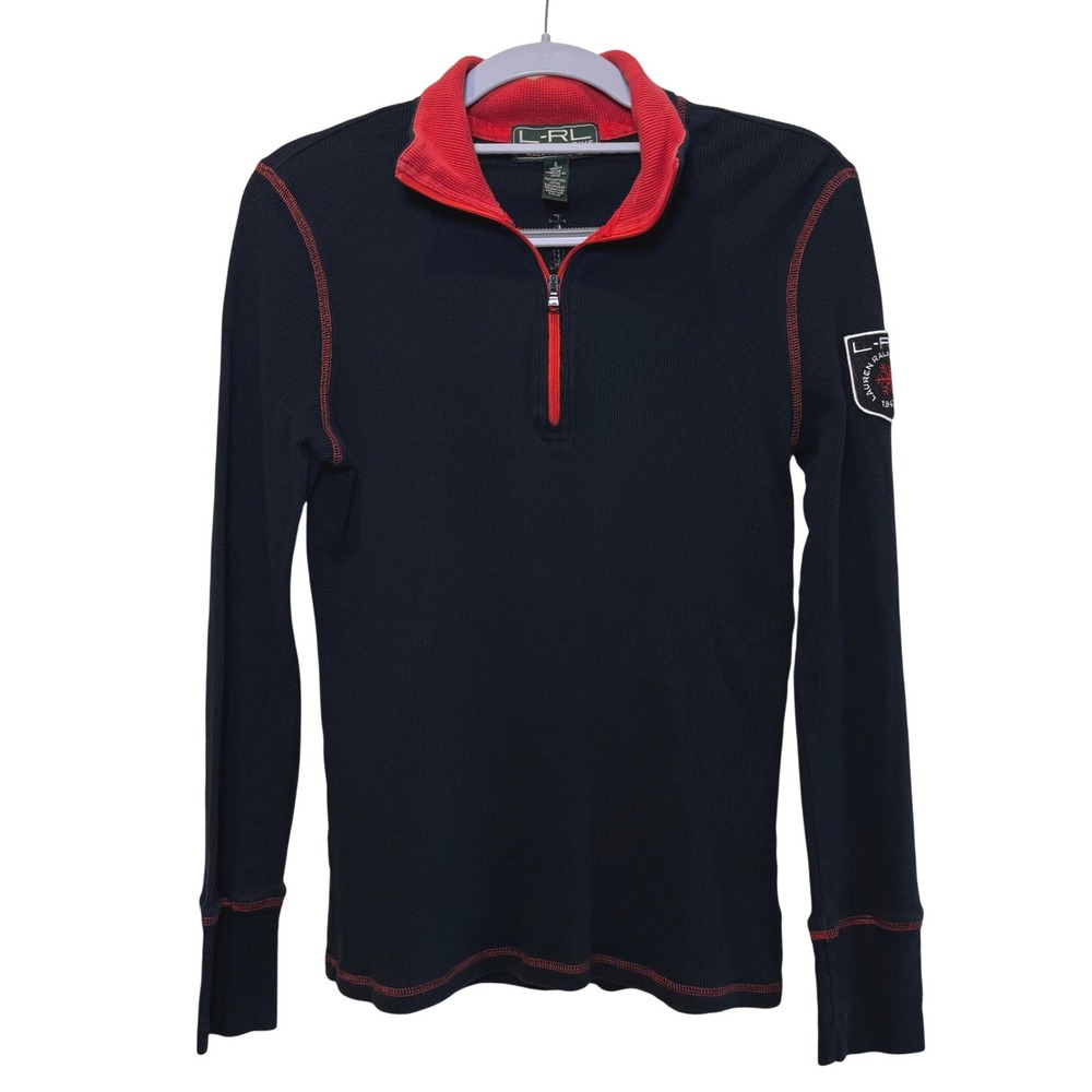 Lauren Ralph Lauren Active Womens Black Waffle Knit Quarter Zip Pullover Small
